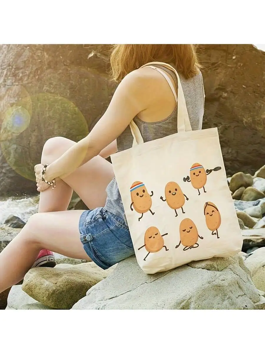 Reusable Canvas Tote Bag With Cartoon Potato Characters For Women
Reusable Canvas Tote Bag With Cartoon Potato Characters For Women
