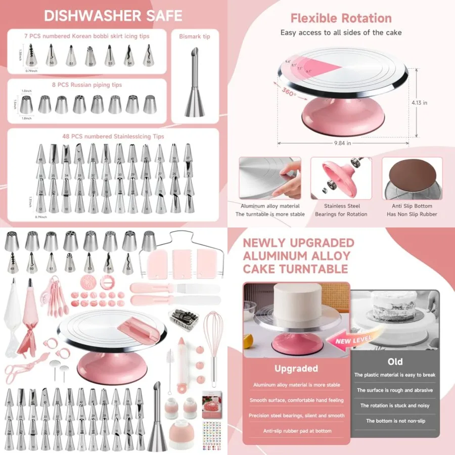 Cake Decoratg Kit, 138pcs Cake Decoratg Supply with Alumium Cake, 64 Numbered Icg Pipg Tips, 2 Spatulas, 3 Icg Comb Scraper and
Cake Decoratg Kit, 138pcs Cake Decoratg Supply with Alumium Cake, 64 Numbered Icg Pipg Tips, 2 Spatulas, 3 Icg Comb Scraper and