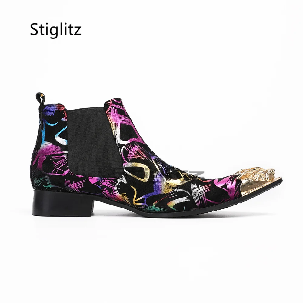 Colorful Graffiti Prints Chelsea Boots for Men Metal Pointed Toe Genuine Leather Elastic Band Short Boots Low Heel Party Shoes
Colorful Graffiti Prints Chelsea Boots for Men Metal Pointed Toe Genuine Leather Elastic Band Short Boots Low Heel Party Shoes
