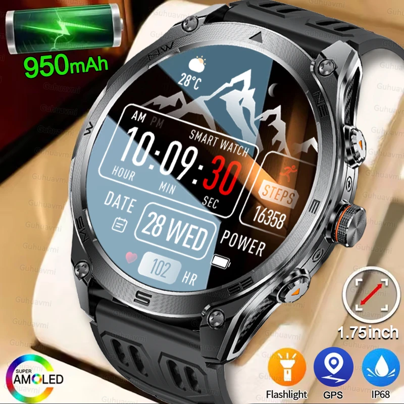 New Outdoor Sports GPS Compass Barometer SmartWatch Strong Light Flashlight IP68 Waterproof 1.75-inch AMOLED Smart Watch for Men
New Outdoor Sports GPS Compass Barometer SmartWatch Strong Light Flashlight IP68 Waterproof 1.75-inch AMOLED Smart Watch for Men