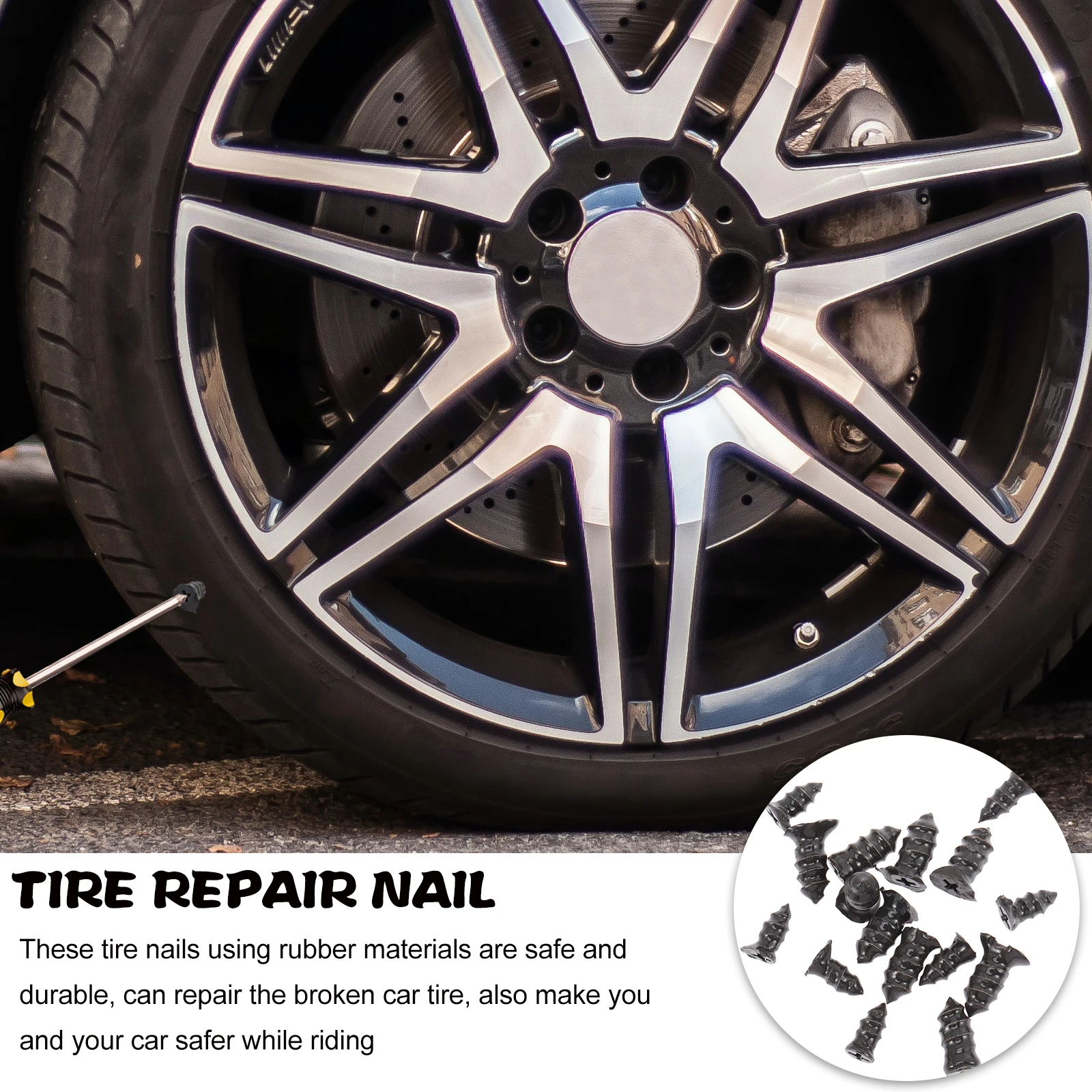 32 pcs Tire Repair Tool Plugs Nail Tools Kit Rubber Durable Heat Resistant Wear Resistant Easy Install for Mountain Road Folding
32 pcs Tire Repair Tool Plugs Nail Tools Kit Rubber Durable Heat Resistant Wear Resistant Easy Install for Mountain Road Folding