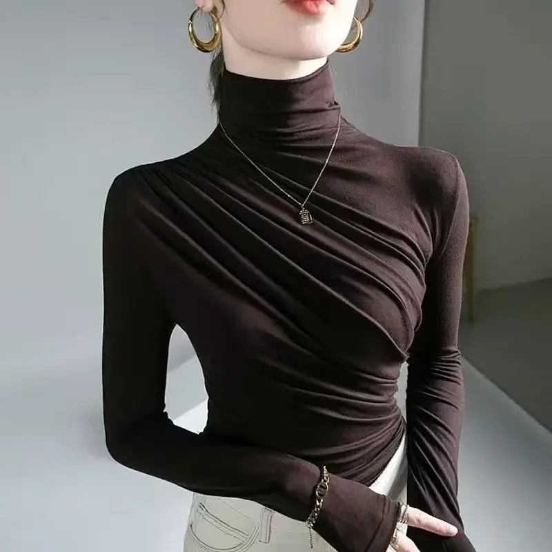 Simplicity Office Lady Autumn/Winter Women's Solid Turtleneck Pleated Temperament Fashion Slim Long Sleeve Bottoming Shirt Z582
Simplicity Office Lady Autumn/Winter Women's Solid Turtleneck Pleated Temperament Fashion Slim Long Sleeve Bottoming Shirt Z582