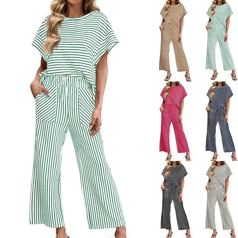 2 Piece Set Women's 2-piece Sets Striped Knit Cotton Blend High Waist Wide Leg Pants Green Striped Oversized Fit Casual Pants
2 Piece Set Women's 2-piece Sets Striped Knit Cotton Blend High Waist Wide Leg Pants Green Striped Oversized Fit Casual Pants
