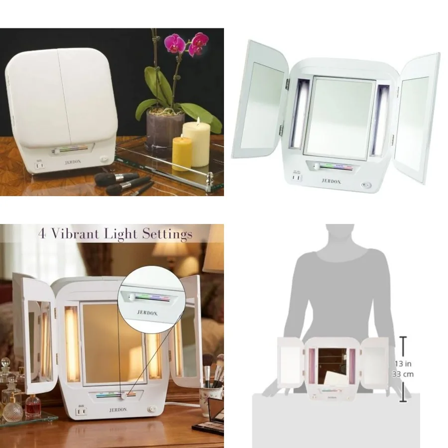 Tri-Fold Lighted Makeup Mirror with 5X Magnification Vanity Mirror with 4 Light Settings and Built-in Outlet Space-Saving Trifo
Tri-Fold Lighted Makeup Mirror with 5X Magnification Vanity Mirror with 4 Light Settings and Built-in Outlet Space-Saving Trifo