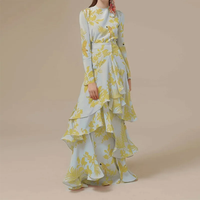Women Fashion Printed Ruffles High Waist Dress Spring Autumn New Dress Women Casual Long Sleeve O-Neck Bohemian Irregular Dress
Women Fashion Printed Ruffles High Waist Dress Spring Autumn New Dress Women Casual Long Sleeve O-Neck Bohemian Irregular Dress