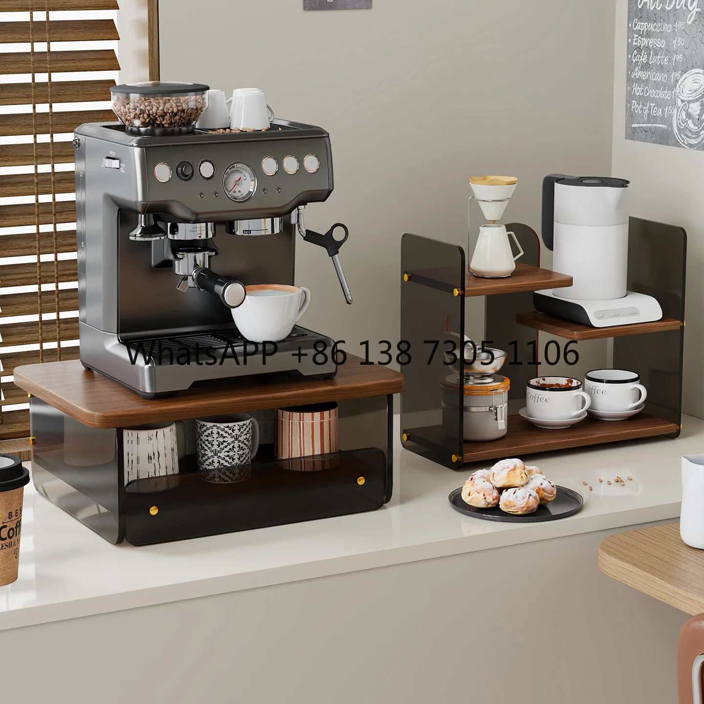 Acrylic tabletop rack, coffee machine storage dining table, cup shelf arrangement, coffee utensils on the countertop
Acrylic tabletop rack, coffee machine storage dining table, cup shelf arrangement, coffee utensils on the countertop