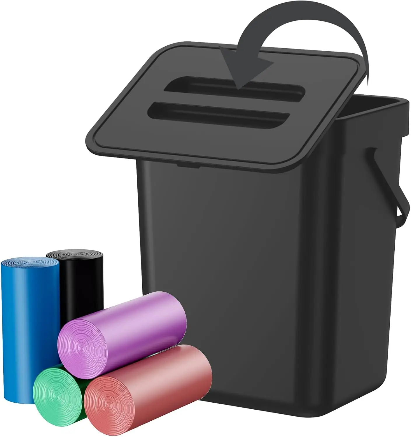 Hanging Compost Bin with Lid, 0.8Gal/3L, Includes 100 Bags, Odor-Proof & Pet-Proof, Quiet Opening, for Kitchen/Bathroom/Office (Black)
Hanging Compost Bin with Lid, 0.8Gal/3L, Includes 100 Bags, Odor-Proof & Pet-Proof, Quiet Opening, for Kitchen/Bathroom/Office (Black)