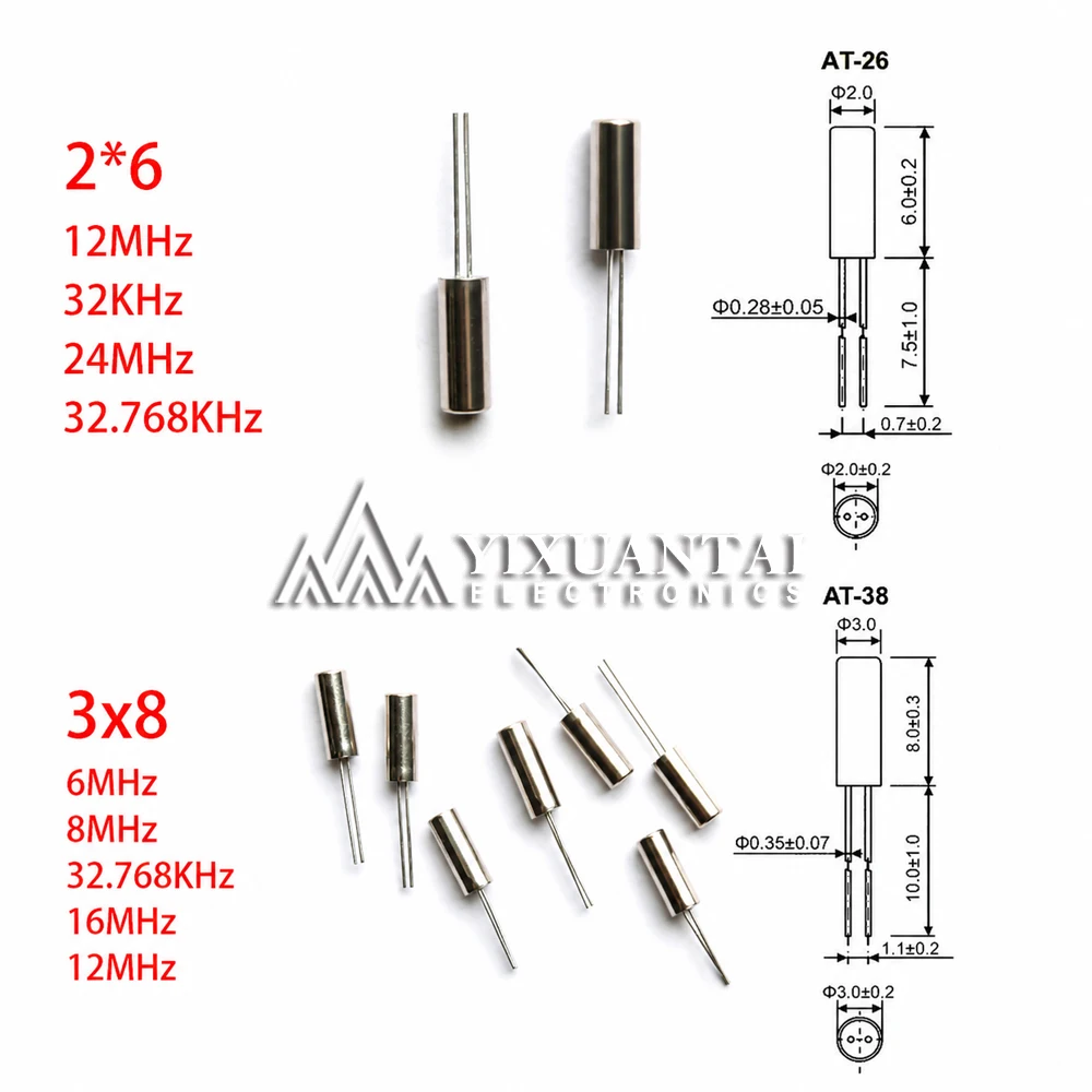 10pcs/lot 2x6 3x8 Cylindrical Quartz Crystal Oscillator 32.768kHz 4MHz 8MHz 12MHz 16MHz Passive Resonator Piezoelectric Crystal
10pcs/lot 2x6 3x8 Cylindrical Quartz Crystal Oscillator 32.768kHz 4MHz 8MHz 12MHz 16MHz Passive Resonator Piezoelectric Crystal