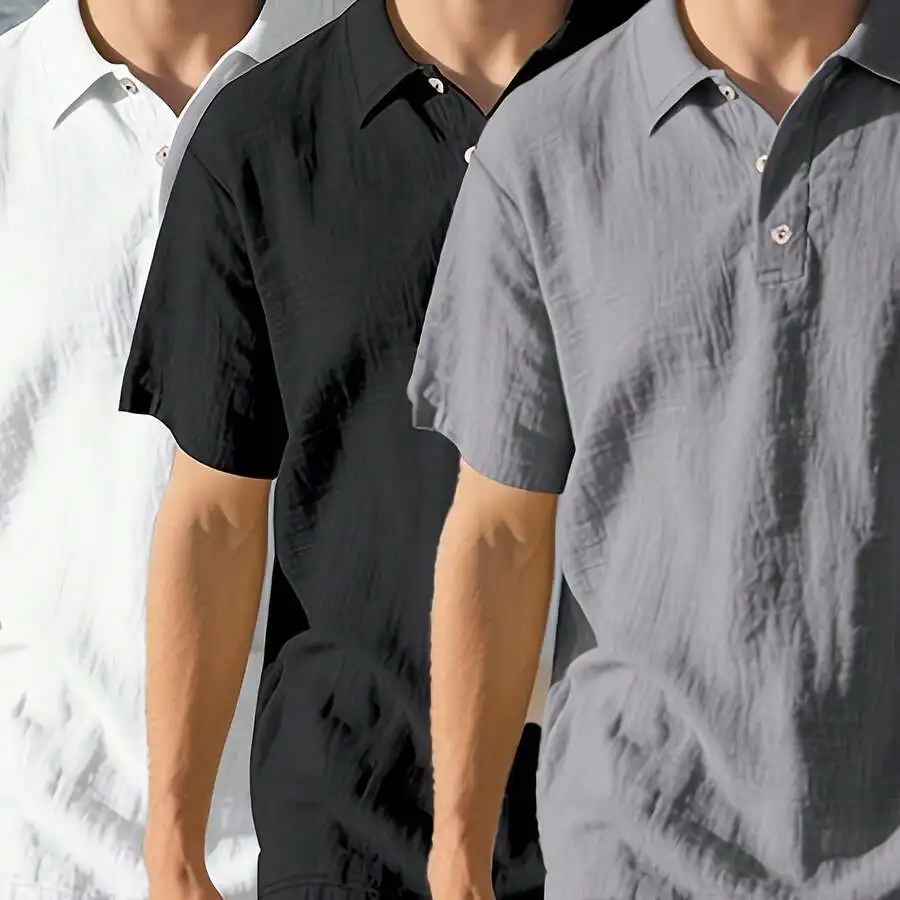 3pcs Mens Short Sleeve Linen Shirt Casual Loose Breathable Lapel Button-Up Summer
3pcs Mens Short Sleeve Linen Shirt Casual Loose Breathable Lapel Button-Up Summer