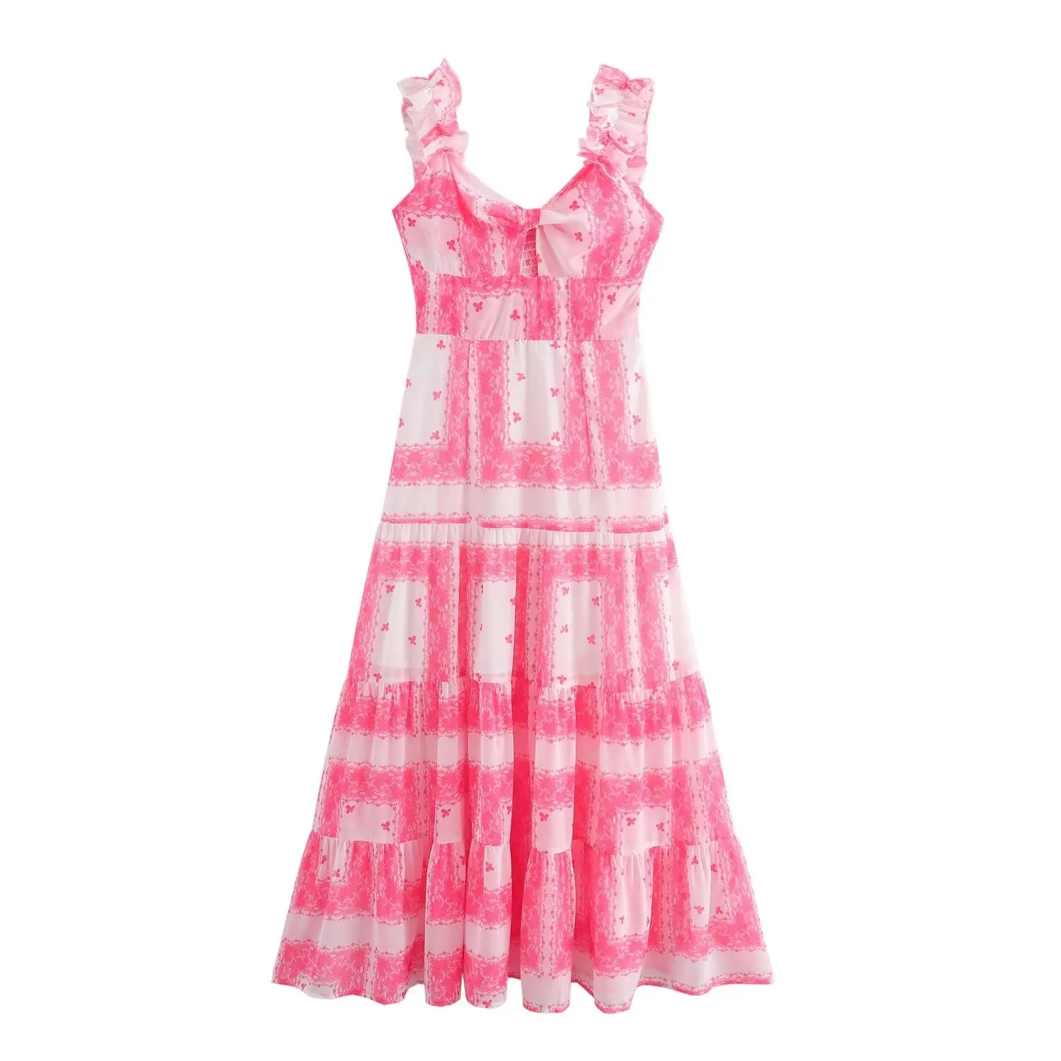 French style ruffle hollow design waist slimming dress women's summer new style printed big swing skirt
French style ruffle hollow design waist slimming dress women's summer new style printed big swing skirt