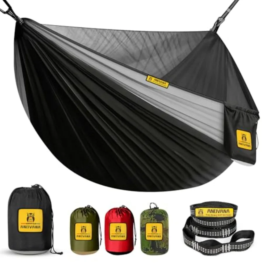 Camping Hammock with Mosquito Net, 500 lbs Portable Hammock with Tree Straps, 2-in-1 Double/Single Travel Hammock Tent for Outs
Camping Hammock with Mosquito Net, 500 lbs Portable Hammock with Tree Straps, 2-in-1 Double/Single Travel Hammock Tent for Outs