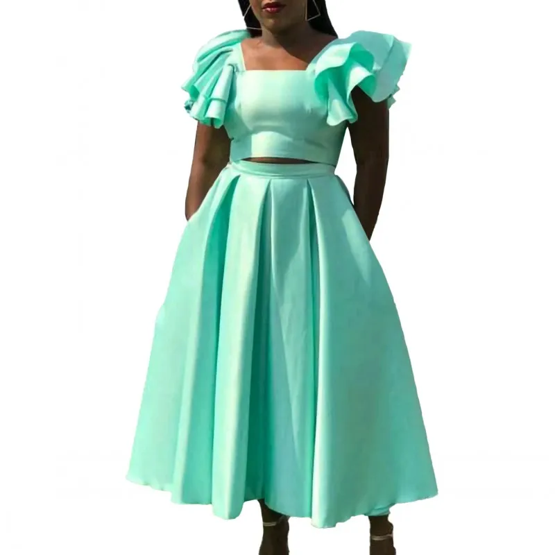 Midi Skirt And Crop Top Set Big Size Women's Clothing New Solid Color Ruffled Two Piece Set Skirt Suit Party Lady Matching Sets
Midi Skirt And Crop Top Set Big Size Women's Clothing New Solid Color Ruffled Two Piece Set Skirt Suit Party Lady Matching Sets