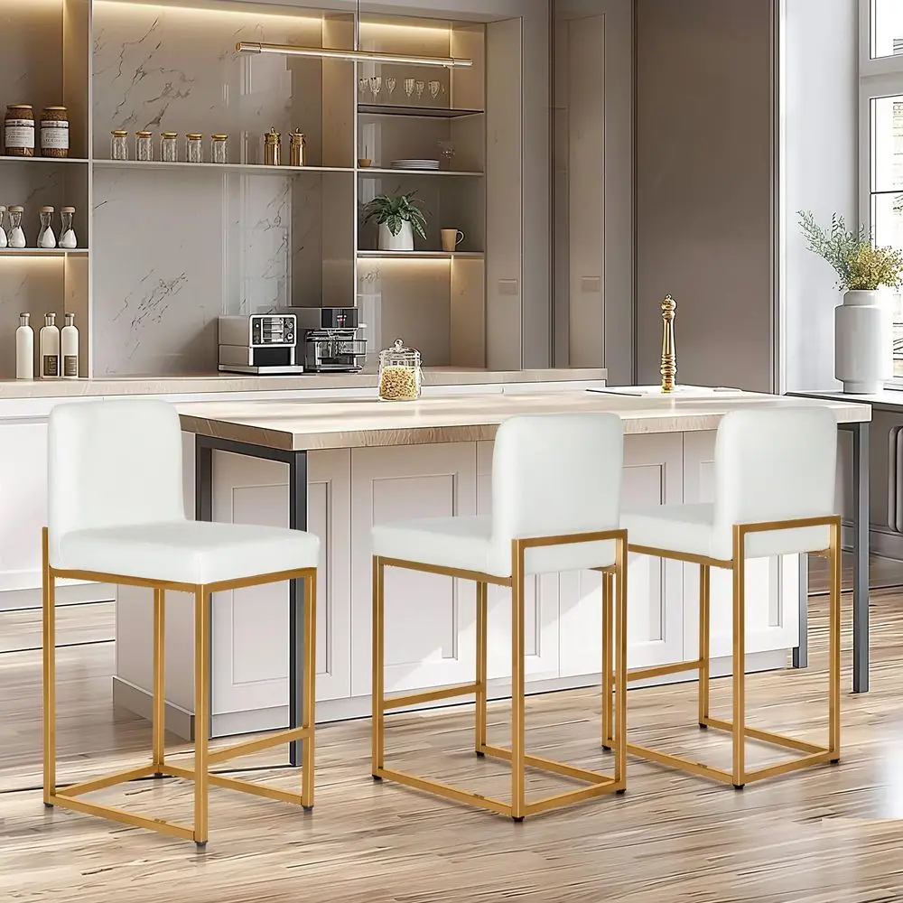 Counter Height Bar Stools Set of 3, White and Gold Bar Stools for Kitchen Island
Counter Height Bar Stools Set of 3, White and Gold Bar Stools for Kitchen Island