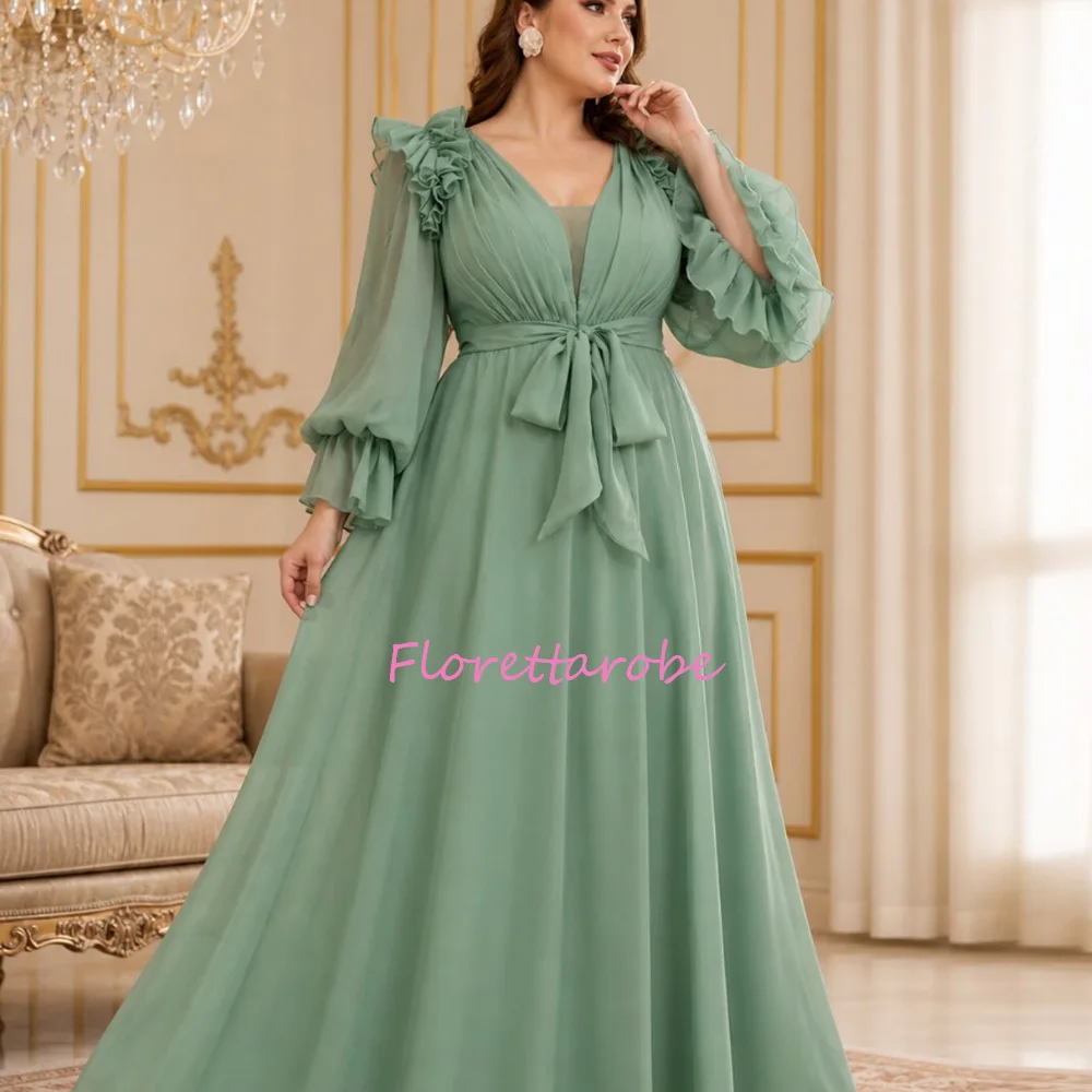 V-Neck Lantern Sleeve Mother of the Bride Dresses Ruffled Ruched Belted Chiffon Long Sleeve Wedding Guest Dress Plus Size Custo
V-Neck Lantern Sleeve Mother of the Bride Dresses Ruffled Ruched Belted Chiffon Long Sleeve Wedding Guest Dress Plus Size Custo