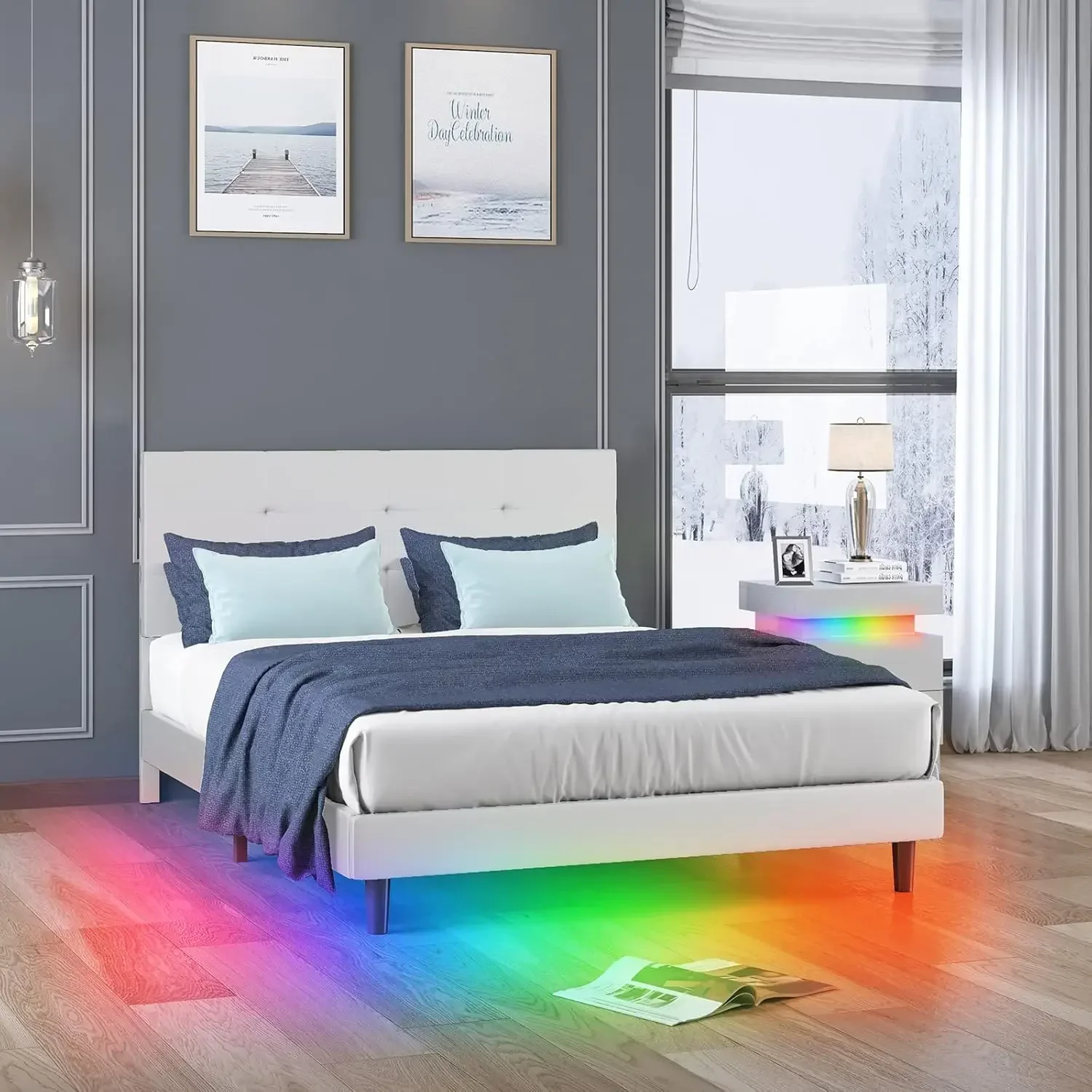 Bed Frame,Full platform LED strip light soft cushion bed frame, adjustable headboard, no need for springs, easy to assemble,
Bed Frame,Full platform LED strip light soft cushion bed frame, adjustable headboard, no need for springs, easy to assemble,