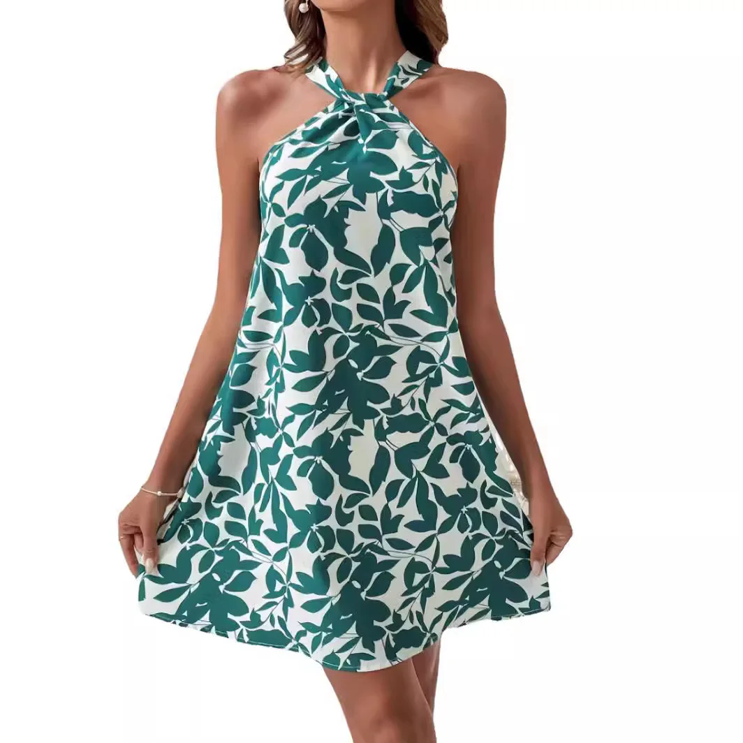 Summer Dress Women Elegant Halter Backless Leaf Print Sleeveless Dress Casual Beach Short Mini Vestidos
Summer Dress Women Elegant Halter Backless Leaf Print Sleeveless Dress Casual Beach Short Mini Vestidos
