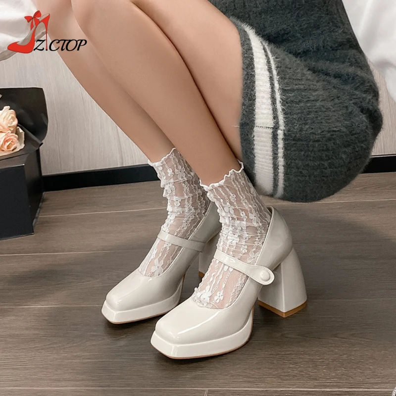 White Mary Jane Heels Platform Pumps for Women Autumn New Patent Leather Retro Square Toe High Chunky Heeled Shoes Black
White Mary Jane Heels Platform Pumps for Women Autumn New Patent Leather Retro Square Toe High Chunky Heeled Shoes Black