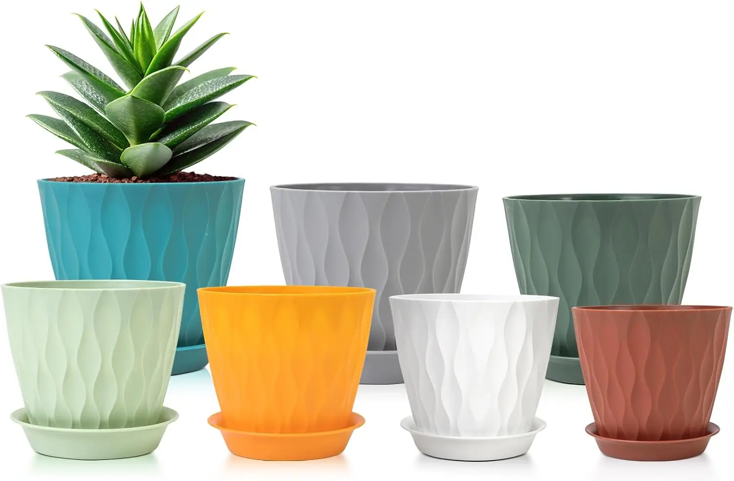 7 Pack Plant Pots, 4-7 inch Flower Pots with Drainage Holes and Trays, Indoor Outdoor Planters for Succulents, Cactus, Snake Plant
7 Pack Plant Pots, 4-7 inch Flower Pots with Drainage Holes and Trays, Indoor Outdoor Planters for Succulents, Cactus, Snake Plant
