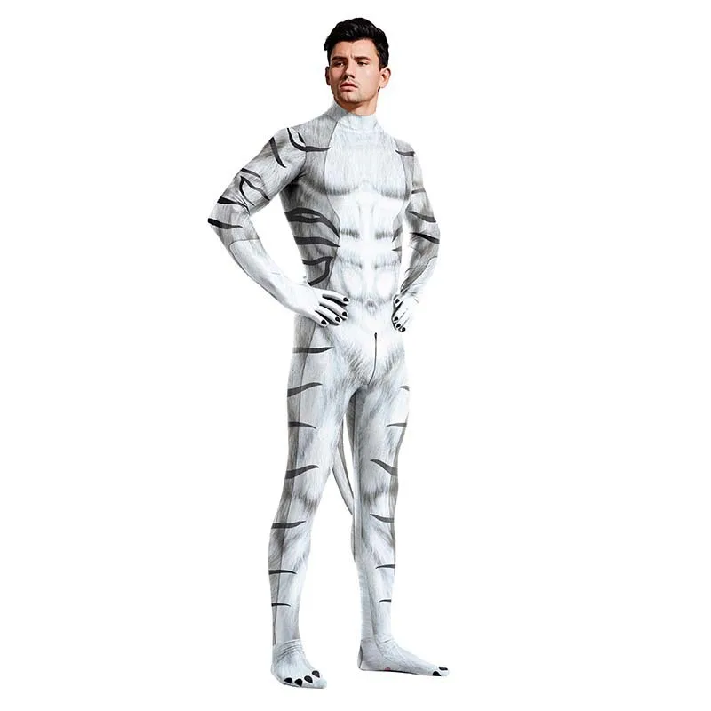 New Animal White Tiger Print Cosplay Costume with Tail Zentai Bodysuit Halloween Theme Party Role Playing Outfits for Women Men
New Animal White Tiger Print Cosplay Costume with Tail Zentai Bodysuit Halloween Theme Party Role Playing Outfits for Women Men