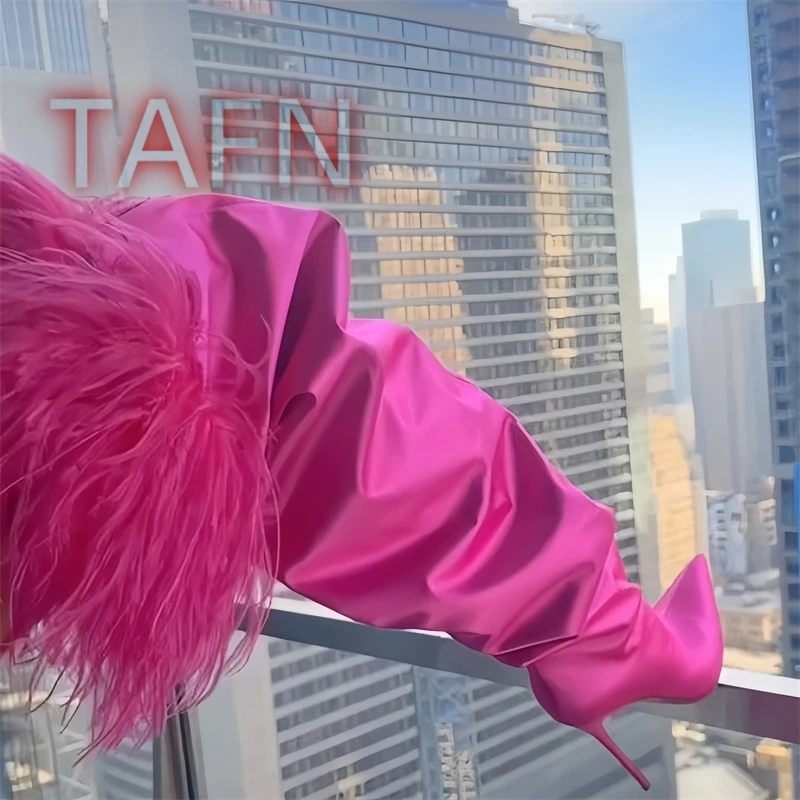 Розовые атласные длинные сапоги с пушистой кисточкой, сапоги на шпильке с острым носком и отделкой из перьев, сексуальные сапоги выше колена с боковой молнией
Розовые атласные длинные сапоги с пушистой кисточкой, сапоги на шпильке с острым носком и отделкой из перьев, сексуальные сапоги выше колена с боковой молнией