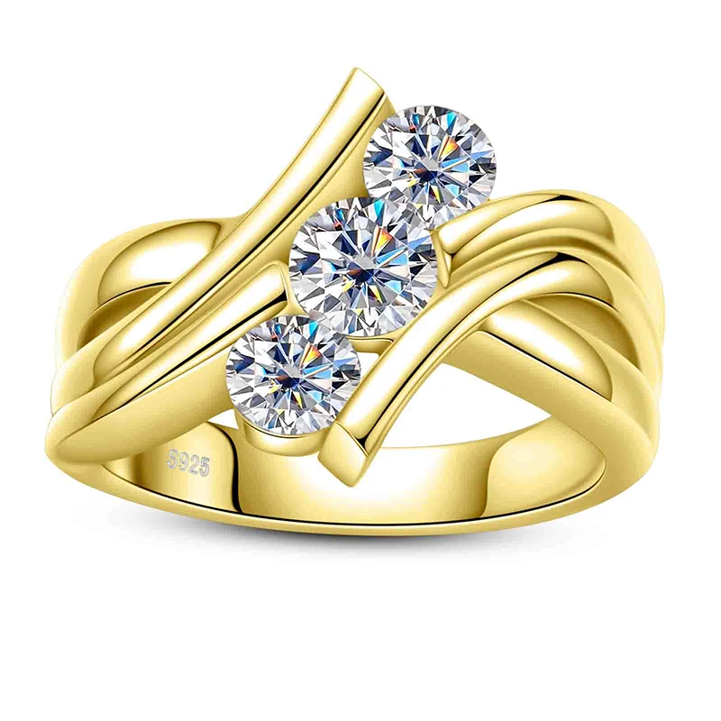 Three Stones 925 Sterling Silver 2 Carat All Moissanite Ring Woman Yellow Color Engagement Jewelry
Three Stones 925 Sterling Silver 2 Carat All Moissanite Ring Woman Yellow Color Engagement Jewelry