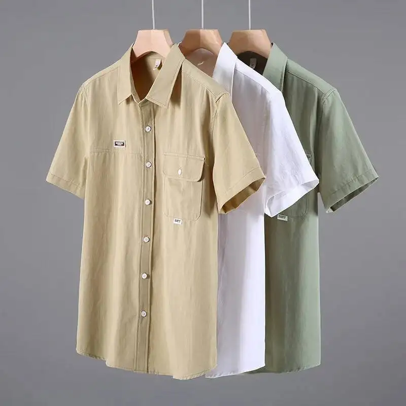 Men's Washed Cotton Solid White Short Sleeve Shirt, Casual American Workwear Style With Chest Pocket, Lightweight Summer Shirts
Men's Washed Cotton Solid White Short Sleeve Shirt, Casual American Workwear Style With Chest Pocket, Lightweight Summer Shirts