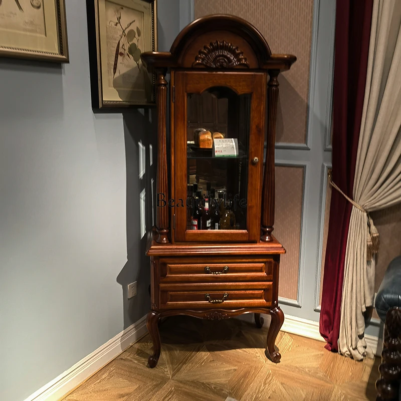 Classical black walnut American solid wood home corner display cabinet living room with glass locker
Classical black walnut American solid wood home corner display cabinet living room with glass locker