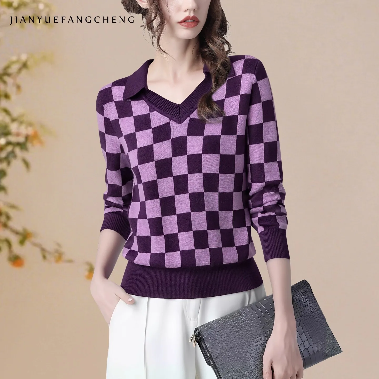 2025 Fall Women' Purple Plaid Knitted Pullovers Sweater V-Neck Warm Thickened Stretch Slimming Vintage Casual Wool Tops
2025 Fall Women' Purple Plaid Knitted Pullovers Sweater V-Neck Warm Thickened Stretch Slimming Vintage Casual Wool Tops