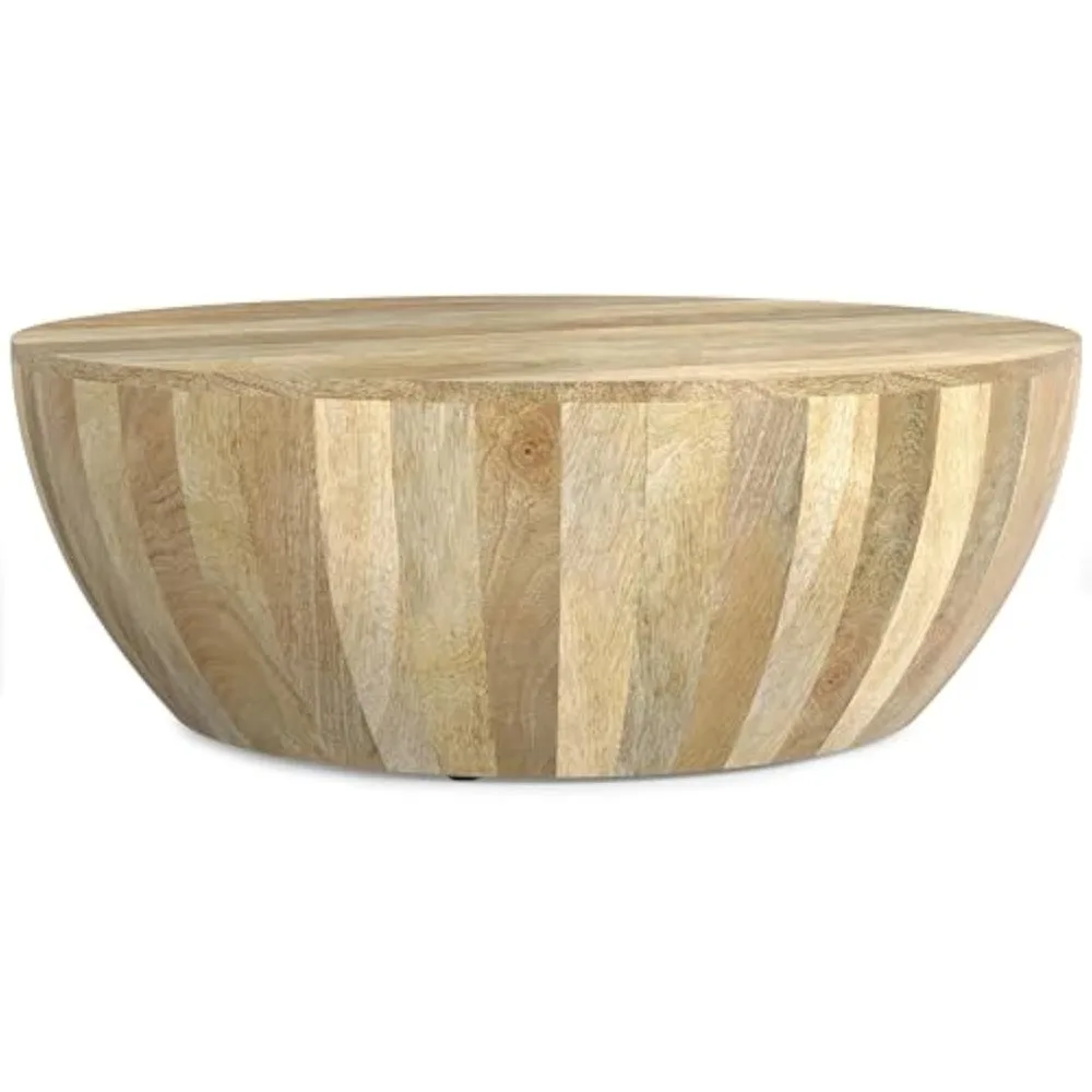 Elmbrook Coffee Table - 34 inch Wide Solid Mango Wood Modern Industrial Round Drum Cocktail Table in Natural, Handcrafted Center
Elmbrook Coffee Table - 34 inch Wide Solid Mango Wood Modern Industrial Round Drum Cocktail Table in Natural, Handcrafted Center