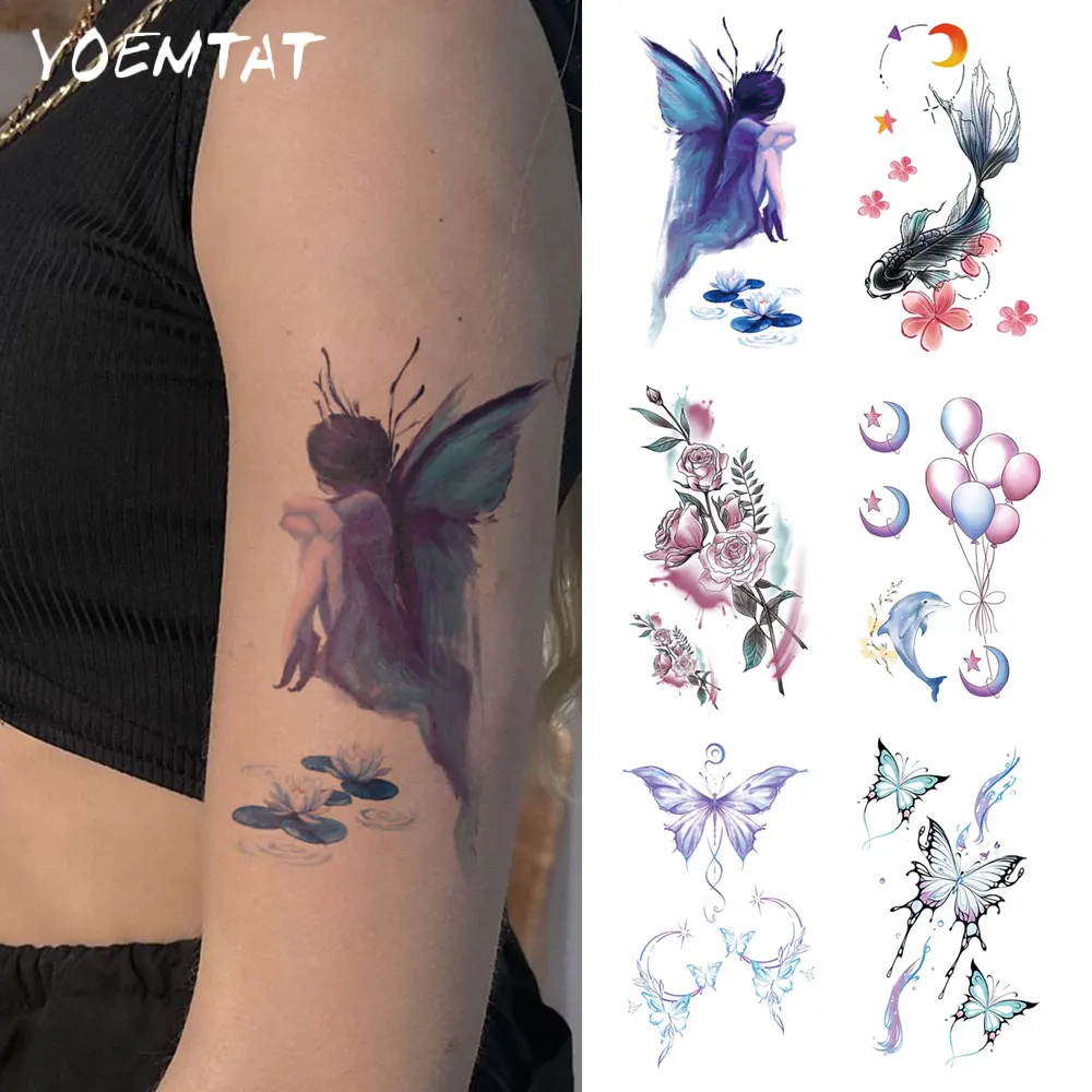 Butterfly Girl Waterproof Temporary Tattoo Sticker Moon Star Dolphin Balloon Carp Rose Flower Body Art Arm Fake Tattoo Women Men
Butterfly Girl Waterproof Temporary Tattoo Sticker Moon Star Dolphin Balloon Carp Rose Flower Body Art Arm Fake Tattoo Women Men
