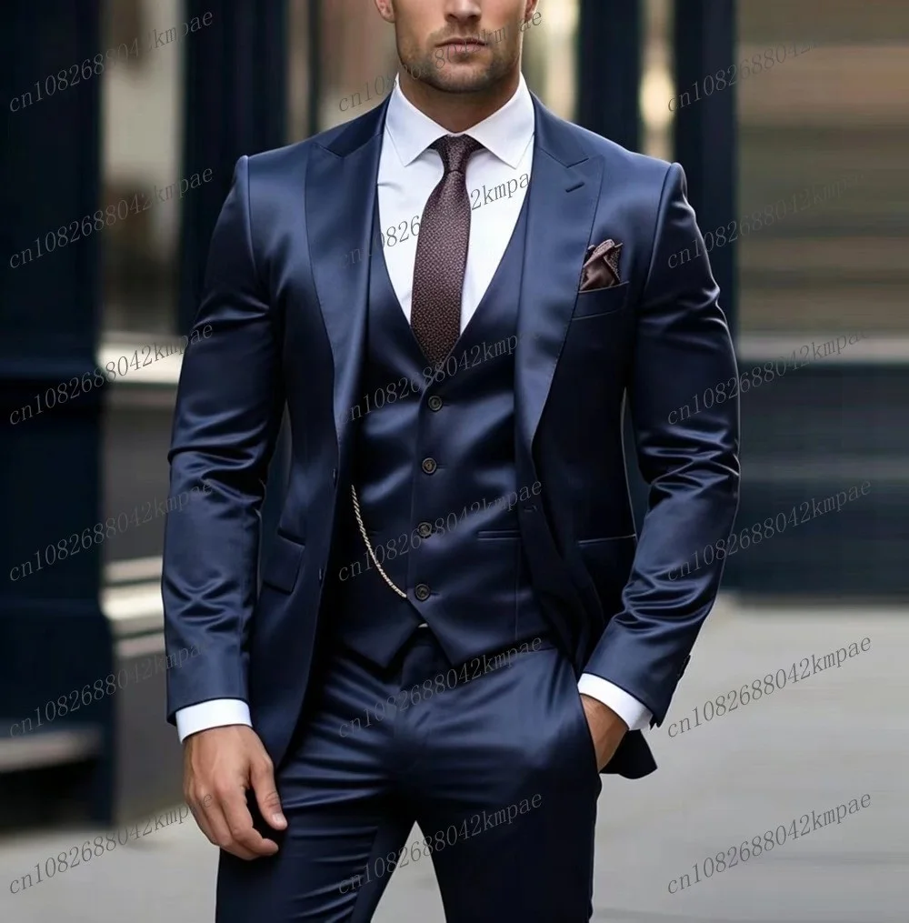 Navy Blue Acetate Satin Formal Men Suit Groom Groomsman Wedding Party Prom Business Male Tuxedos 3 Piece Set Blazer Vest Pants
Navy Blue Acetate Satin Formal Men Suit Groom Groomsman Wedding Party Prom Business Male Tuxedos 3 Piece Set Blazer Vest Pants