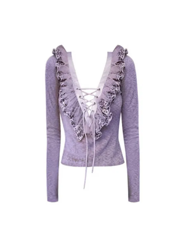 Slim Fit Knitted T-Shirt Women's V-Neck Ruffle Hem Belted Multi-Layer Casual Style Long Sleeve Top for Autumn Season
Slim Fit Knitted T-Shirt Women's V-Neck Ruffle Hem Belted Multi-Layer Casual Style Long Sleeve Top for Autumn Season