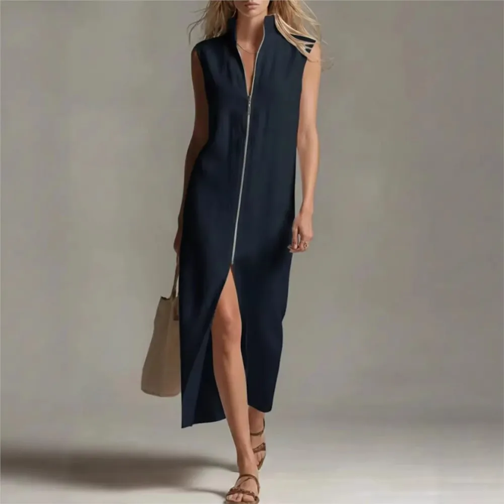 Sleeveless Zipper Stand Collar Dress New Summer Fashion Solid Color Slit Hem Casual Long Dress Women's Clothing Ropa Mujer
Sleeveless Zipper Stand Collar Dress New Summer Fashion Solid Color Slit Hem Casual Long Dress Women's Clothing Ropa Mujer