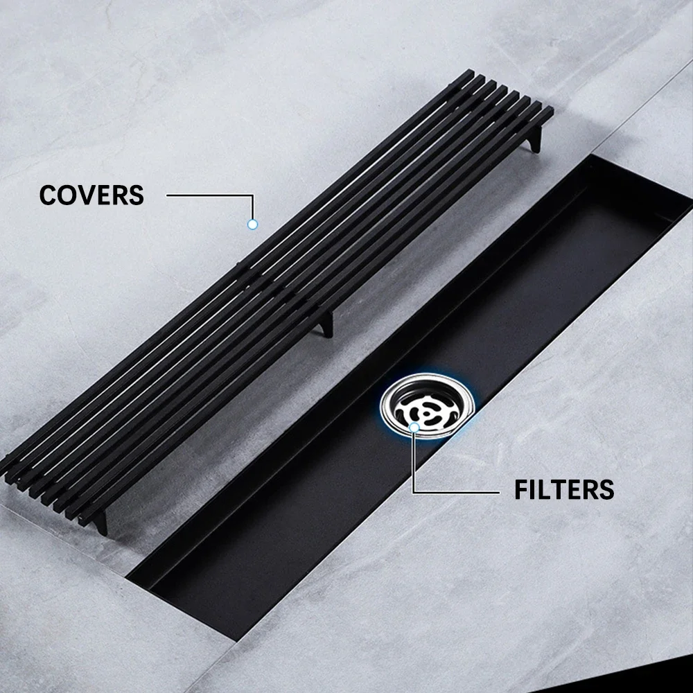 Solid Stainless Steel Long Line Floor Drain 10-100cm Black Drainage Hardware Bathroom Balcony Floor Waste Drain
Solid Stainless Steel Long Line Floor Drain 10-100cm Black Drainage Hardware Bathroom Balcony Floor Waste Drain