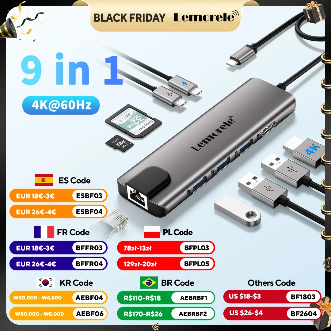 Lemorele TC39L USB C 3.0 концентратор Type C HDMI-адаптер 9-в-1 порты USB C 3.0 5 Гбит/с быстрая передача для Windows MacOS ноутбука Lenovo
Lemorele TC39L USB C 3.0 концентратор Type C HDMI-адаптер 9-в-1 порты USB C 3.0 5 Гбит/с быстрая передача для Windows MacOS ноутбука Lenovo