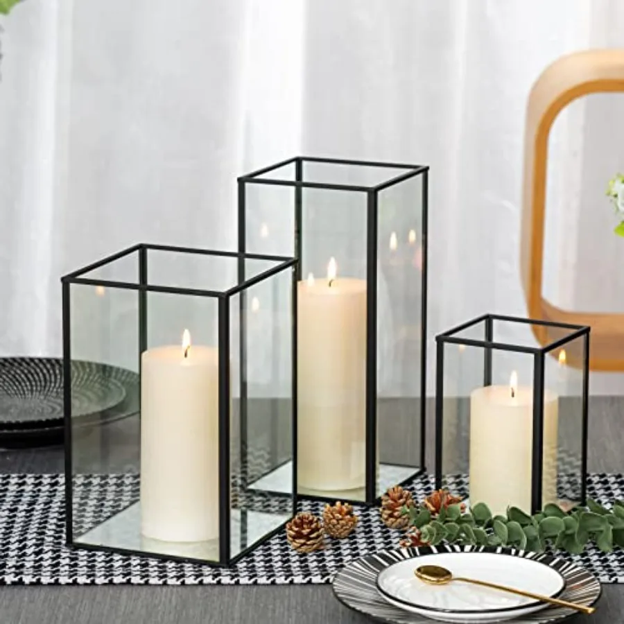 Large Glass Hurricane Candle Holder Set of 3 PCS, Black Frame and Glass Hurricane Candleholders
Large Glass Hurricane Candle Holder Set of 3 PCS, Black Frame and Glass Hurricane Candleholders
