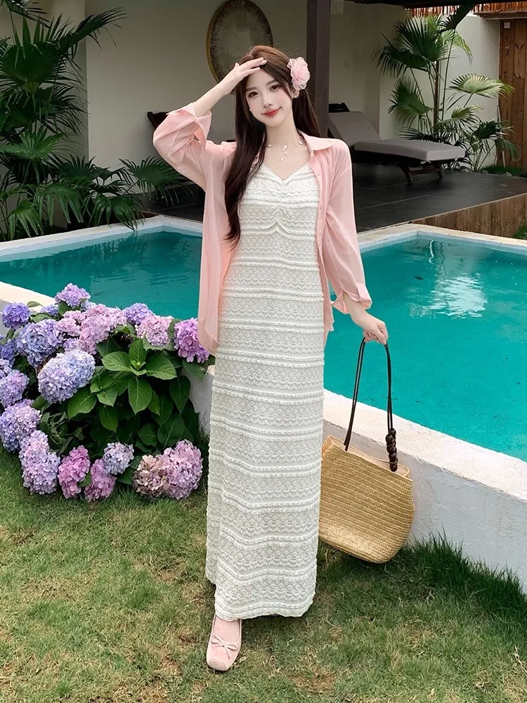 plus Size Women's Gentle Style Lace Dress And Shirt Set Summer New Design V-Neck Hook Flower Embroidery Strap Dress Sun Prote...
plus Size Women's Gentle Style Lace Dress And Shirt Set Summer New Design V-Neck Hook Flower Embroidery Strap Dress Sun Prote...