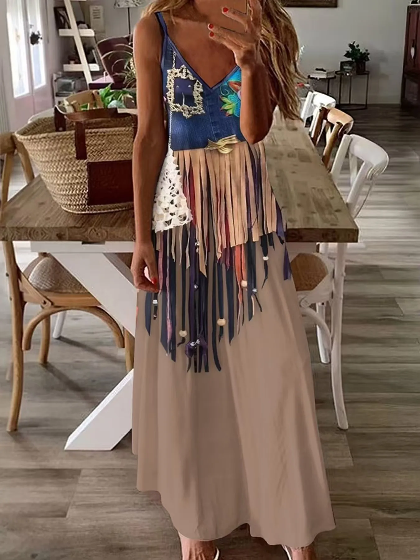 Plus size women's sleeveless suspender, comfortable and casual, micro elastic positioning printed long dress
Plus size women's sleeveless suspender, comfortable and casual, micro elastic positioning printed long dress