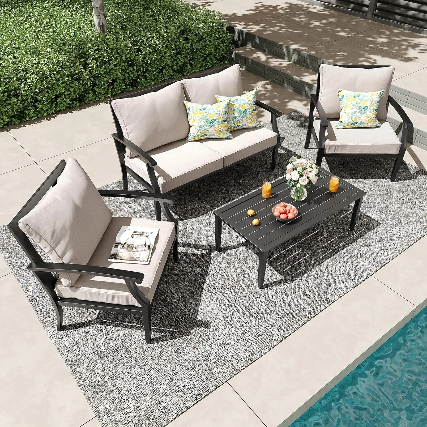Oversized Metal 4 Piece Outdoor Patio Set High Back Deep Seat Water-Repellent Cushions Coffee Table Porch Deck Backyard, Custom
Oversized Metal 4 Piece Outdoor Patio Set High Back Deep Seat Water-Repellent Cushions Coffee Table Porch Deck Backyard, Custom