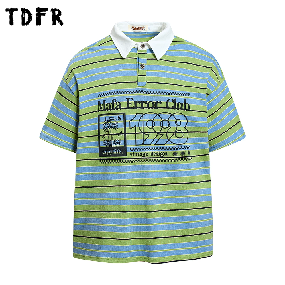 Retro Letter Print Striped Short Sleeve Polo Shirts Mens Summer Casual Spliced Loose Half-Sleeve Cotton Tee Man
Retro Letter Print Striped Short Sleeve Polo Shirts Mens Summer Casual Spliced Loose Half-Sleeve Cotton Tee Man