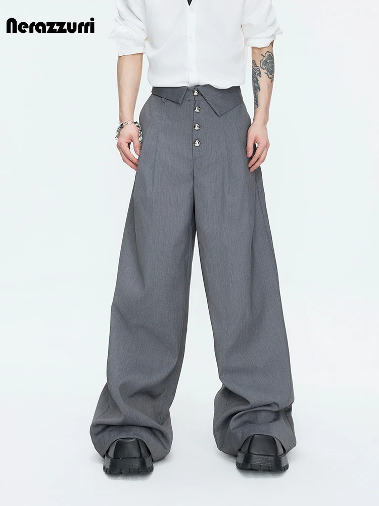 Nerazzurri Spring Autumn Grey Baggy Wide Leg Pants for Men Elegant Loose Noble Courtly Style Luxury Designer Menswear Clothing
Nerazzurri Spring Autumn Grey Baggy Wide Leg Pants for Men Elegant Loose Noble Courtly Style Luxury Designer Menswear Clothing