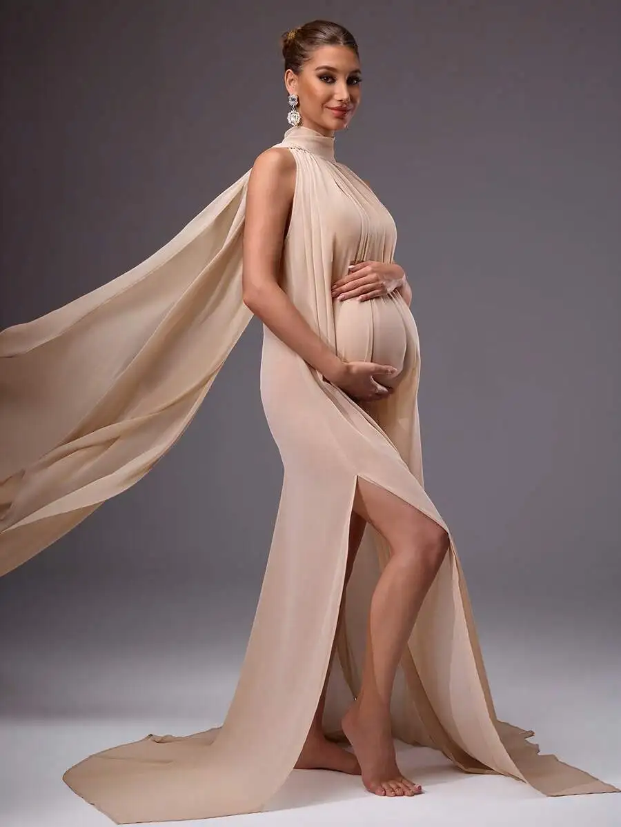 Elegant Maternity Dress Solid Color Chiffon High Neck Slit Gown For Photoshoot Baby Shower
Elegant Maternity Dress Solid Color Chiffon High Neck Slit Gown For Photoshoot Baby Shower