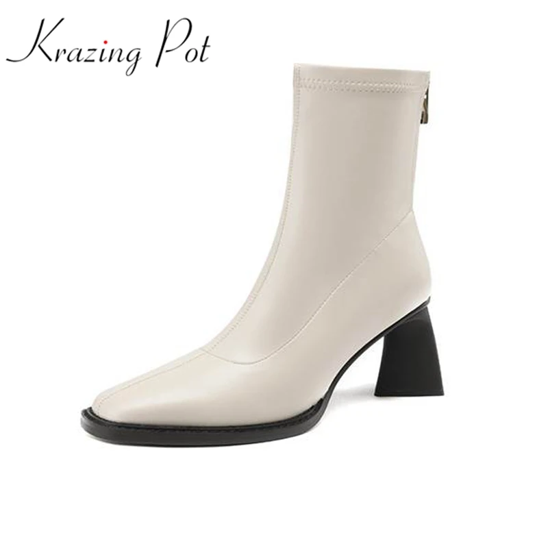 Krazing Pot Microfiber Thick High Heels Square Toe Winter Warm Stretch Boots Daily Wear Dress Lady England Style Zip Ankle Boots
Krazing Pot Microfiber Thick High Heels Square Toe Winter Warm Stretch Boots Daily Wear Dress Lady England Style Zip Ankle Boots