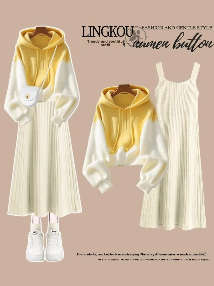Elegant Knitted Hoodie And Dress Set for Women plus Size Autumn Fashion Slimming Two Piece Suit Casual Comfortable Knitwear
Elegant Knitted Hoodie And Dress Set for Women plus Size Autumn Fashion Slimming Two Piece Suit Casual Comfortable Knitwear