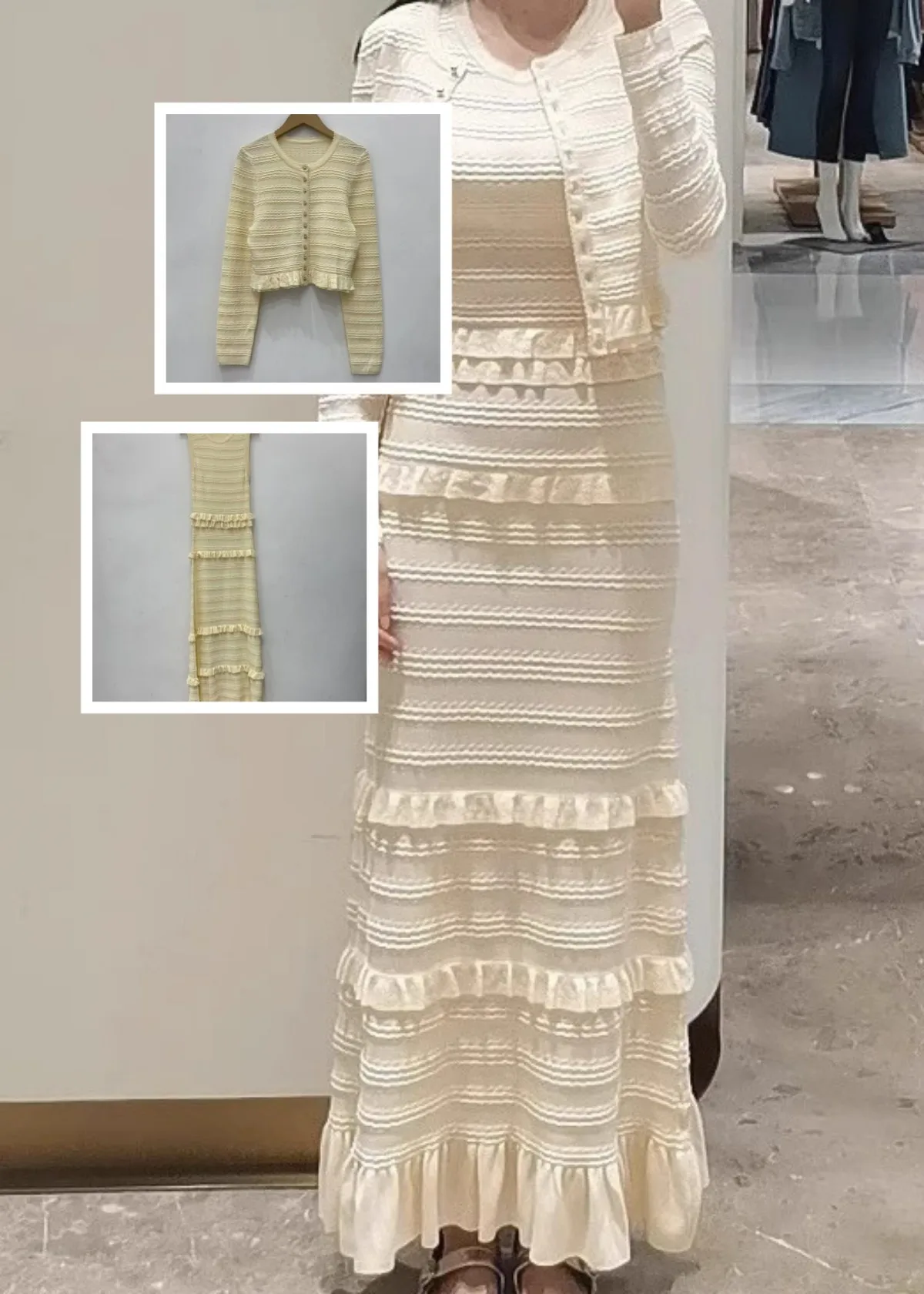 Women Slim Ruffles Knit Set O-Neck Sleeveless Tank Midi Dress + Single Breasted Long-Sleeved Sweater Cardigan
Women Slim Ruffles Knit Set O-Neck Sleeveless Tank Midi Dress + Single Breasted Long-Sleeved Sweater Cardigan