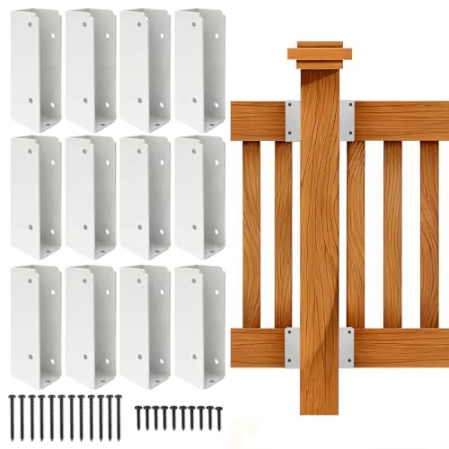 12Pcs Deck Railing Bracket Connectors, Heavy Duty Steel Concealed Brackets with Screws for 2"x6" Actual 1.5"x5.5" Wood Beam, Wh
12Pcs Deck Railing Bracket Connectors, Heavy Duty Steel Concealed Brackets with Screws for 2"x6" Actual 1.5"x5.5" Wood Beam, Wh