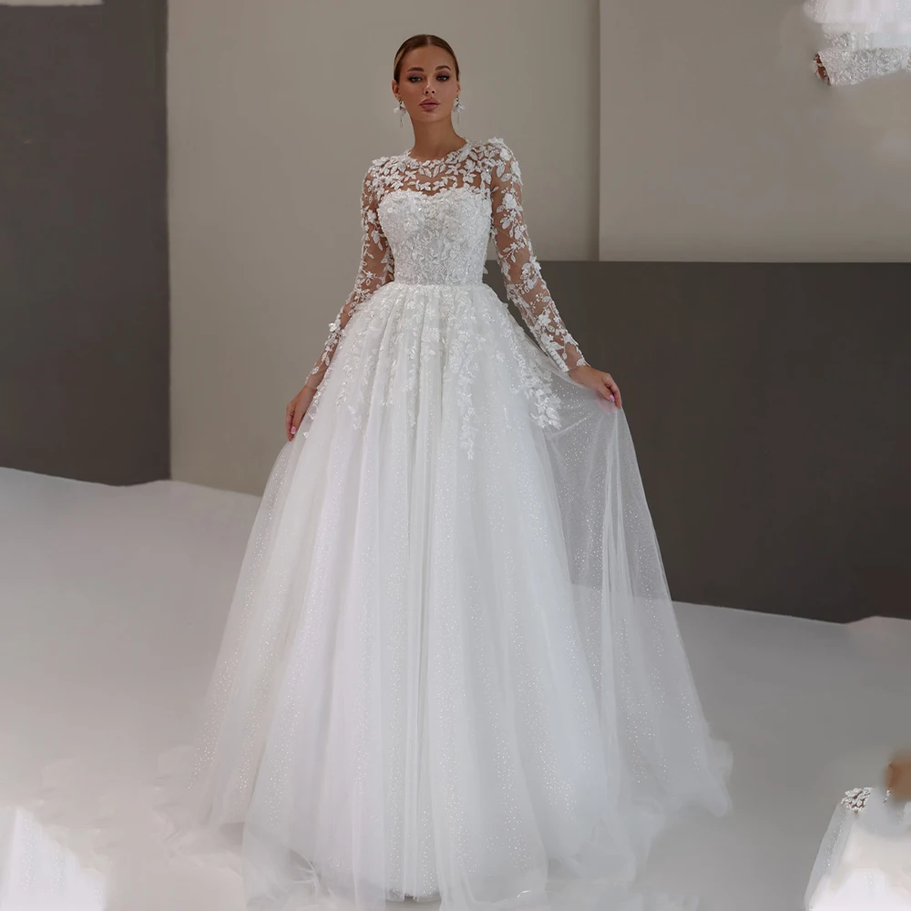 Vintage Long Sleeves Lace Applque Bridal Grown A Line Wedding Dresses Sweep Train Custom Made 2025 Vestido De Noival
Vintage Long Sleeves Lace Applque Bridal Grown A Line Wedding Dresses Sweep Train Custom Made 2025 Vestido De Noival