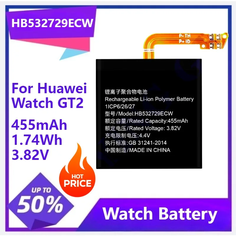 High Quality NEW HB532729ECW Battery For Huawei Watch GT2 GT 2 46MM LTN-B19 Smartwatch Battery 455mAh 1.74Wh 3.82V
High Quality NEW HB532729ECW Battery For Huawei Watch GT2 GT 2 46MM LTN-B19 Smartwatch Battery 455mAh 1.74Wh 3.82V