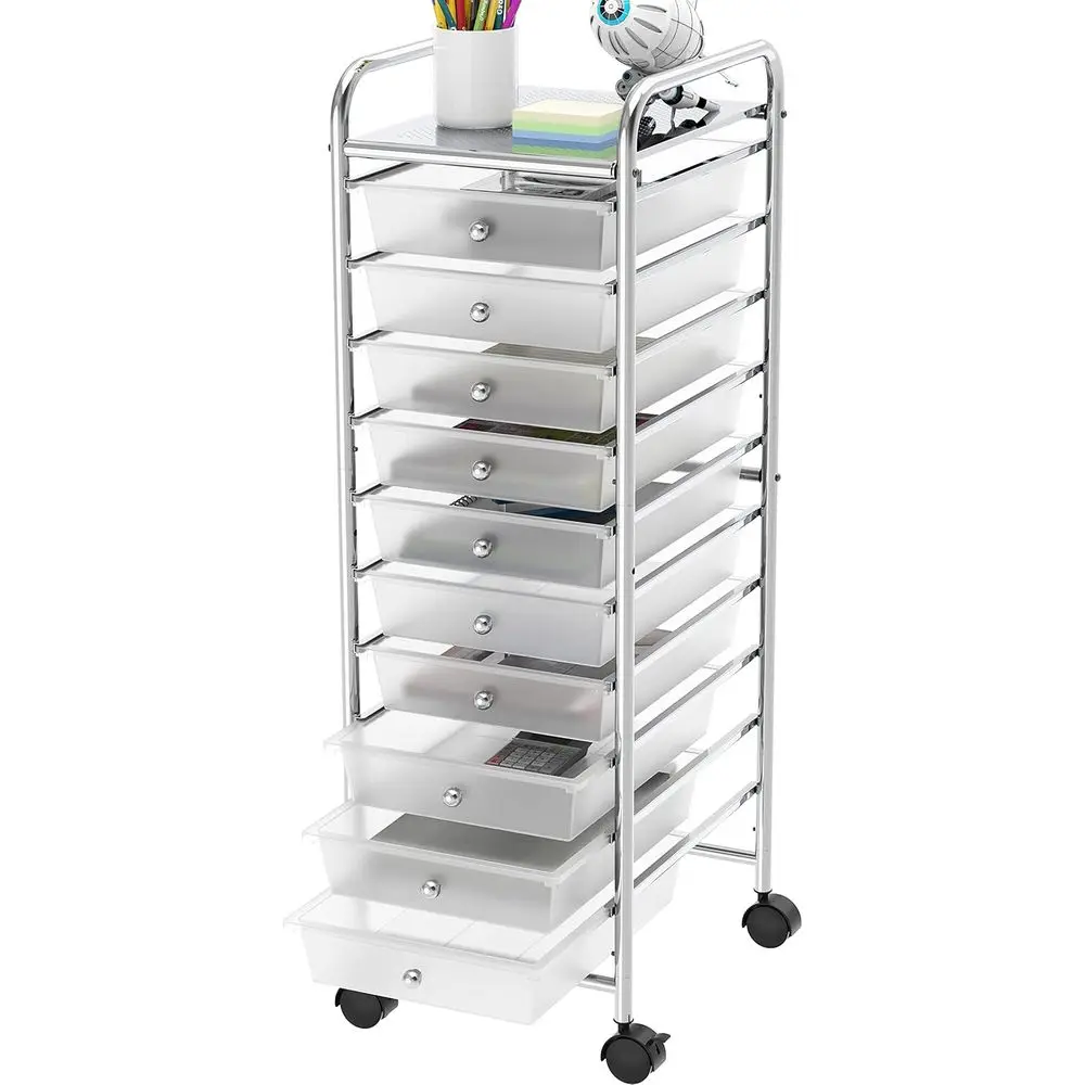 10 Drawers Rolling Storage Cart Organizer in Chrome Finish
10 Drawers Rolling Storage Cart Organizer in Chrome Finish