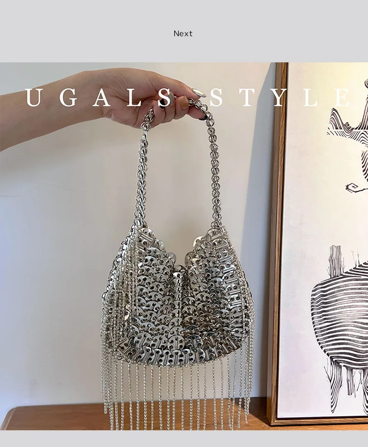 Summer Women Handbag Shiny Metal Handmade Woven Sequin Bling Tassel Evening Bag Dinner Party Clutch Purse Shoulder Crossbody Bag
Summer Women Handbag Shiny Metal Handmade Woven Sequin Bling Tassel Evening Bag Dinner Party Clutch Purse Shoulder Crossbody Bag